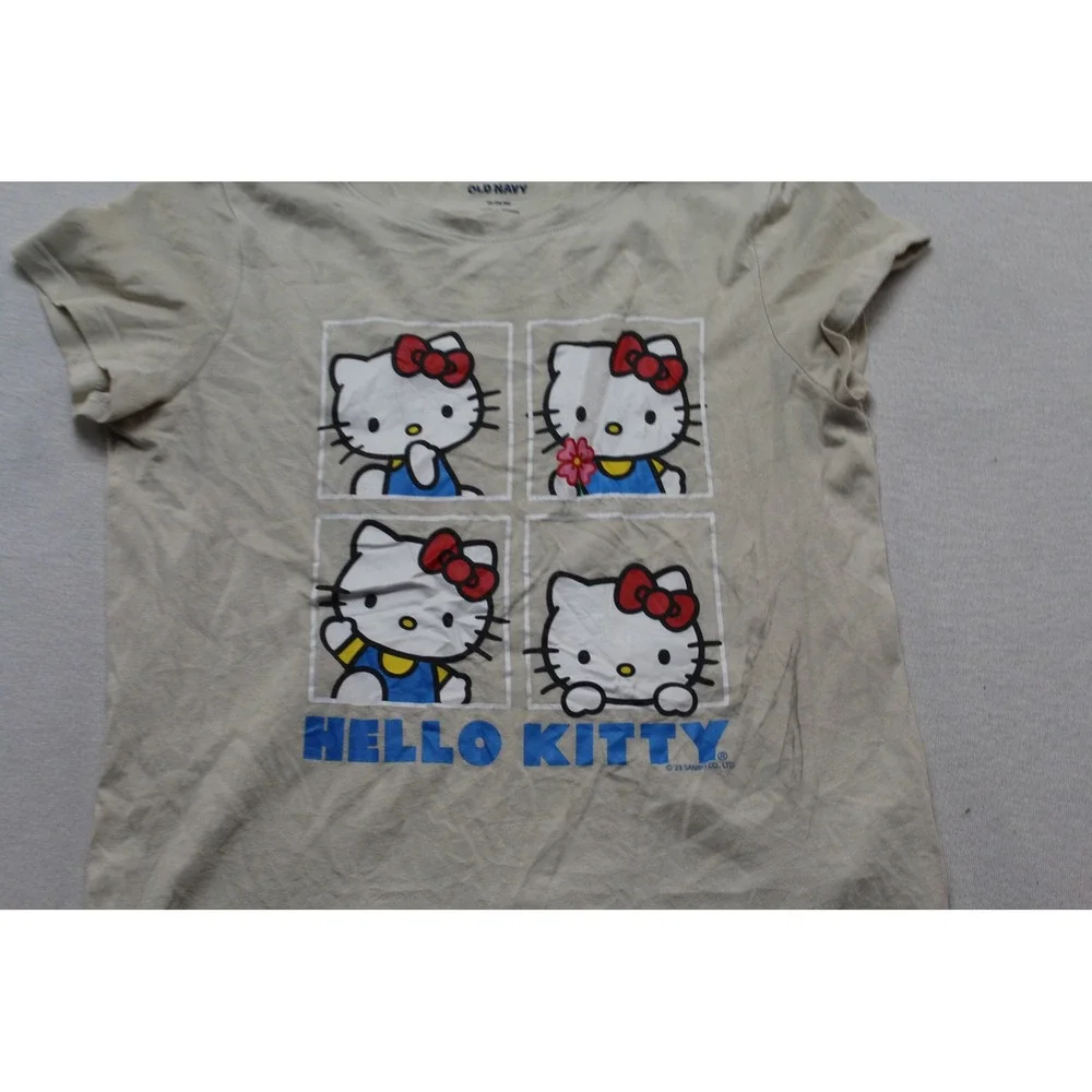 Old Navy Graphic Tee Girls Extra Large Tan Good Hello Kitty Sanrio Short Sleeve